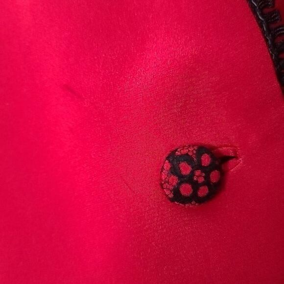 Vintage  Mira Couture Red Black Lace Soft Goth Designer Blazer - Picture 7 of 16